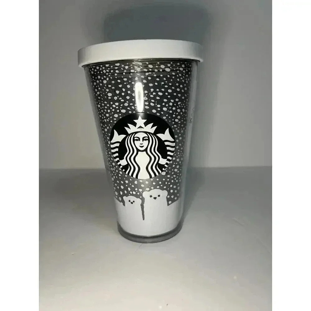 Starbucks Polar Bear Snow Cold Cup Tumbler 16oz‎ White Black Gray Winter Edition